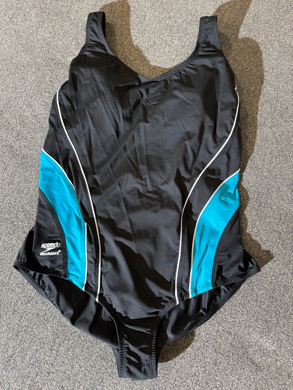 Speedo Women's Black and Teal Athletic One-Piece Swimsuit